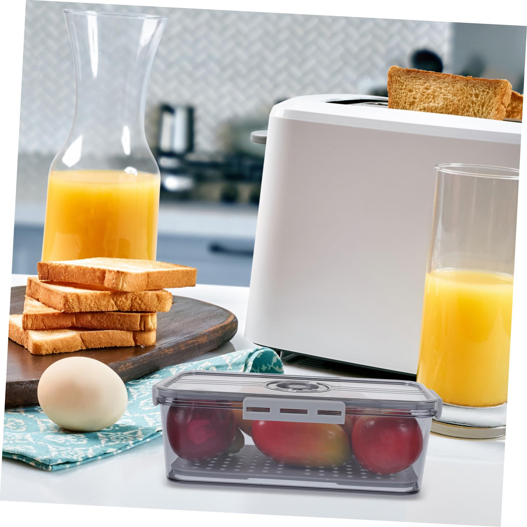 Cabilock Vielseitiger Kühlschrank Vorratsbehälter aus Pet mit Frische Timer Deckel und Ablaufkorb zur Luftdichten Aufbewahrung von Brot und Obst für Küche und Büro