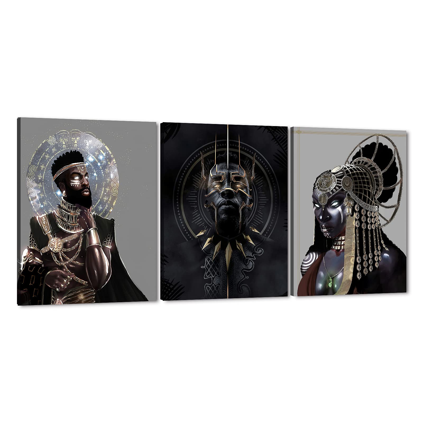 GUTTATY African American Canvas Wall Art(3 Piece) Black King and Queen Crown Canvas Paintings