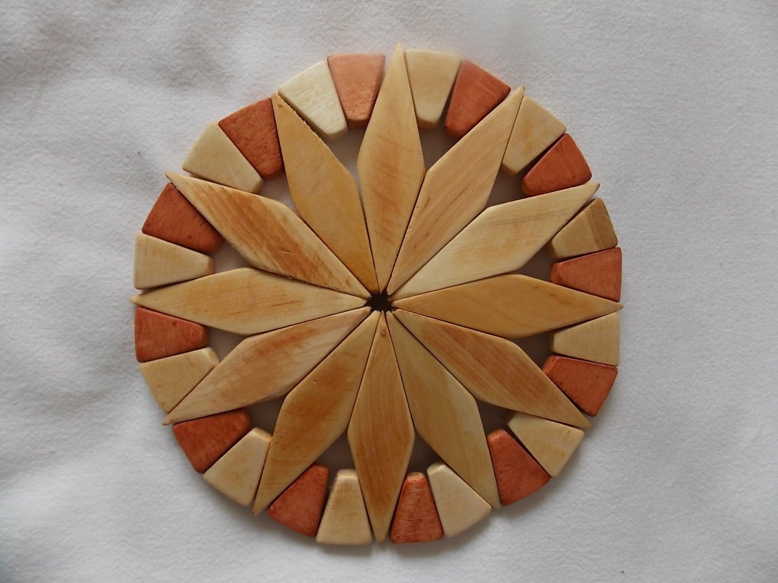 RussianBear Stand for Hot Dishes Made of Natural Wood Pine Round Flower Medium Size