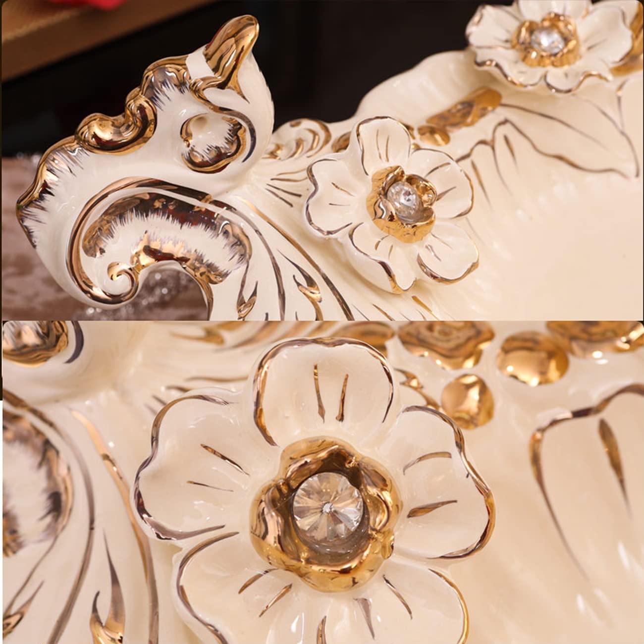 Plato Grande de Frutas de Lujo Estilo cortesano de cerámica para Dulces nueces Platos de Porcelana Aperitivos compota Bayas Bandeja Adornos Decorativos,