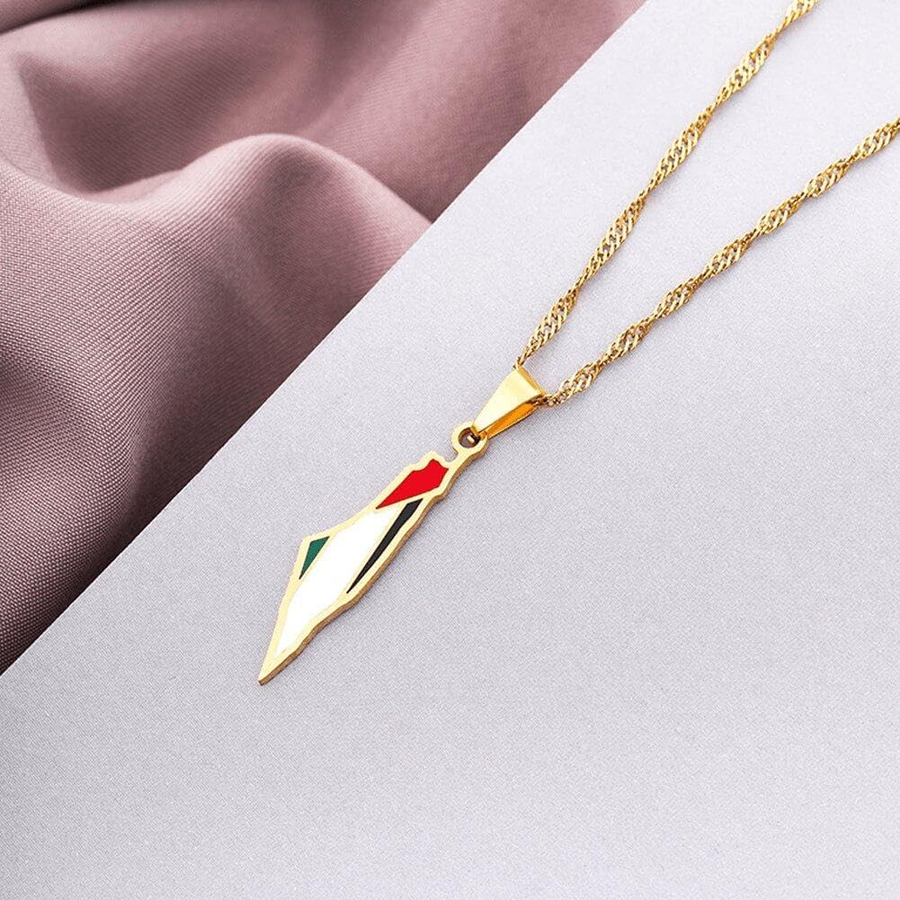 Lpitoy Palestina Kaart Hanger Ketting Kettingen Rvs Geometrische Patroon Sieraden Hip Hop Ketting, 19.69inch/50cm, Roestvrij staal