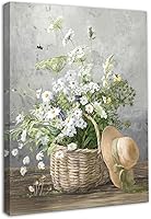 Dazzlewall Framed Daisy Flower Wall Art - Rustic Farmhouse Canvas Print, Botanical Floral Decor for Bathroom Living Room, 12x16 Inch