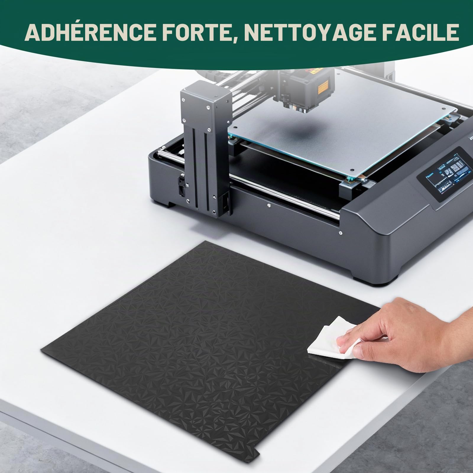 Plaque de Plateforme Texturée Double Face pour Creality K2 Plus Combo,370x370mm Acier à Ressort Élastique,Haute Adhérence PEO-PET Compatible PLA ABS PETG TPU Usage Professionnel et Modélisation