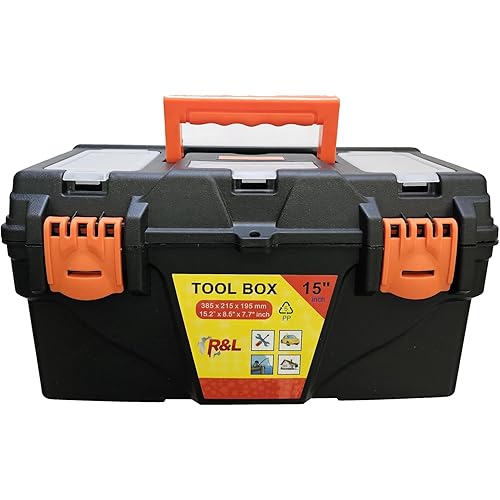 R&L Automotive 15 in. Tool Box Black/Orange With Removable Tray And Top Storage Compartments