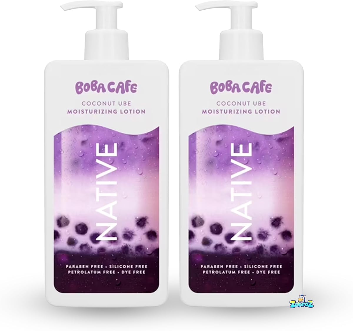 Native Moisturizing Body Lotion, Limited Edition Coconut Ube, Silicone Free for Women and Men, Boba Café, 16.5 oz - Pack Of 02