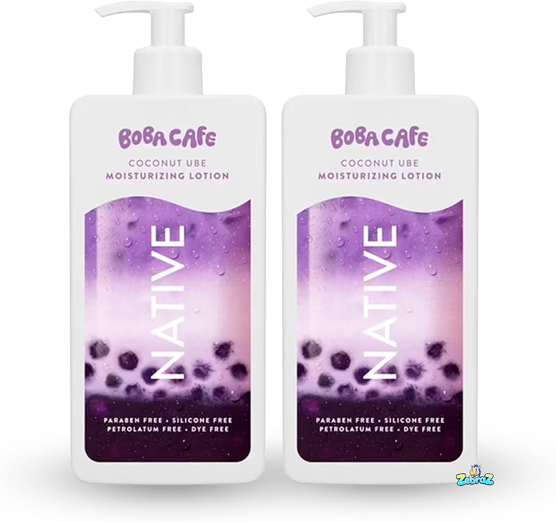 Native Moisturizing Body Lotion, Limited Edition Coconut Ube, Silicone Free for Women and Men, Boba Café, 16.5 oz - Pack Of 02