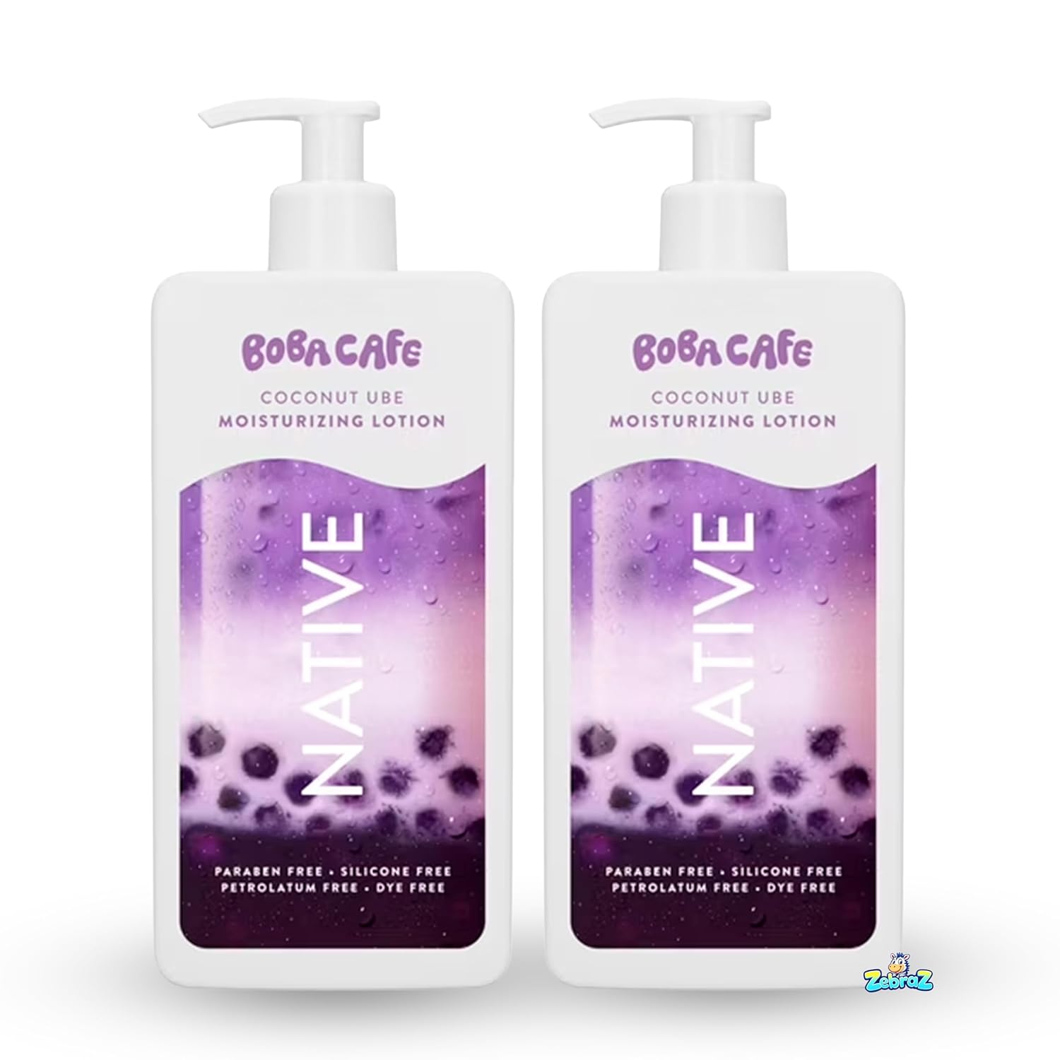 Native Moisturizing Body Lotion, Limited Edition Coconut Ube, Silicone Free for Women and Men, Boba Café, 16.5 oz - Pack Of 02