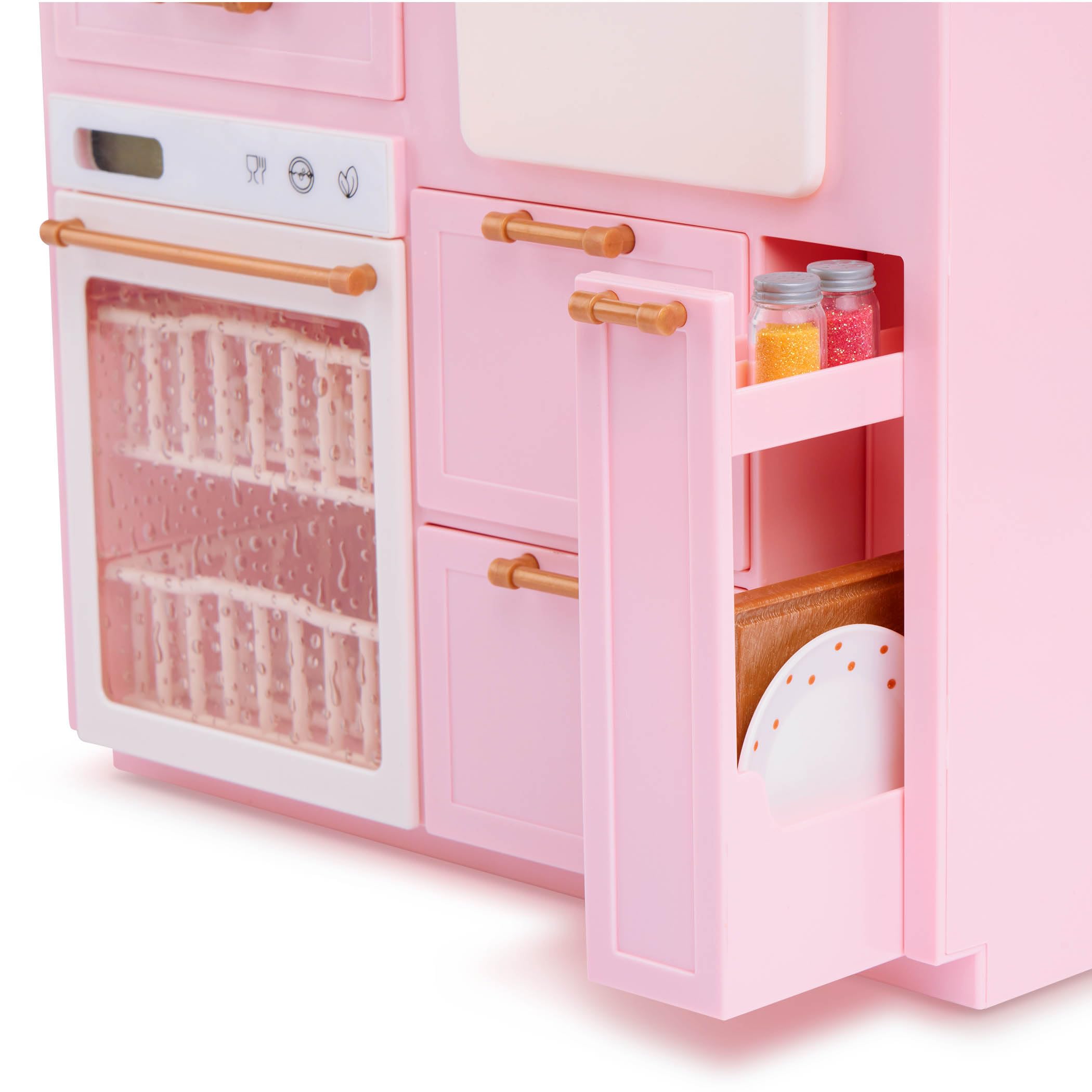 Our Generation - OG Cooking Island - Jeu de Cuisine et Lave-Vaisselle - Meubles de Maison de poupée et Aliments pour Jouets - Accessoires pour poupées de 46 cm - Jouer à Faire Semblant - 3 Ans et +