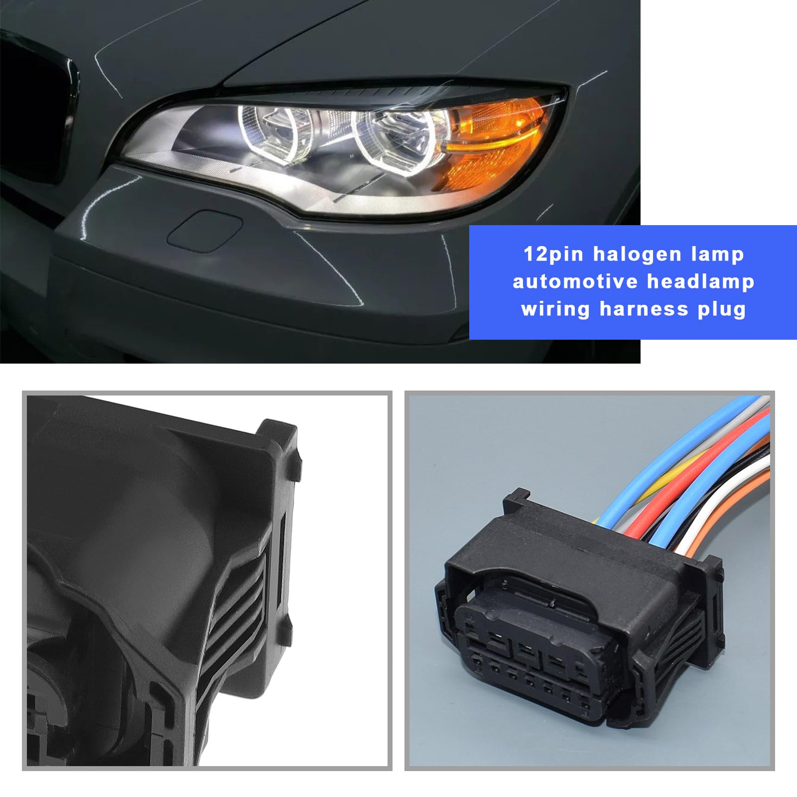 Create idea Juego de conectores para faros delanteros halógenos de coche de 12 pines 6925638 compatible con E60 G30 E63 F20 F30 E87 E90 E92 incluye conjuntos de faros delanteros Teminales y sellos