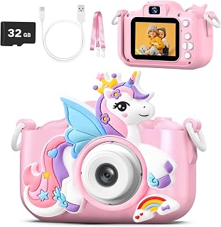 Kids Camera Digital Camera for Age 3-8,1080P HD Video Selfie Toddler Camera with Soft Cover, Christmas Birthday Gifts for Kids - 32GB SD Card - Pink CAM04