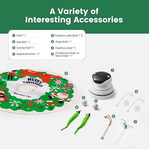 Miniatura 6 de Gardner Pet Juguetes láser de Navidad para gatos, recargable 5 en 1, juguete interactivo automático para gatos, pluma de emboscada móvil, bolas de