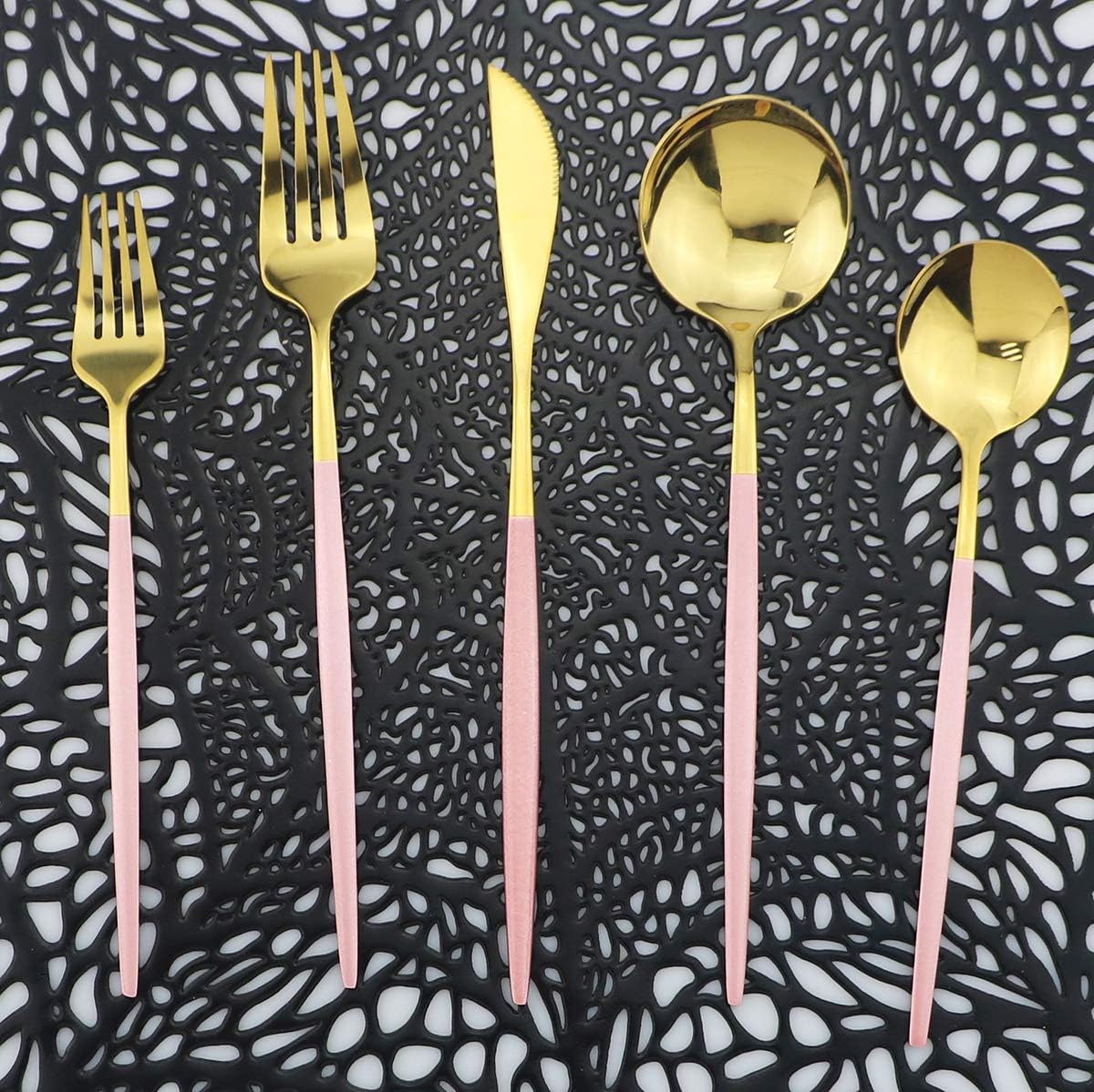 Gold Flatware Set, Royal 30 Pieces Pink Handle and Mirror Gold 304 Stainless Steel Tableware Sets Silverware Cutlery Utensil Set Service for 6 Including Forks Spoons Knives (Pink Gold)