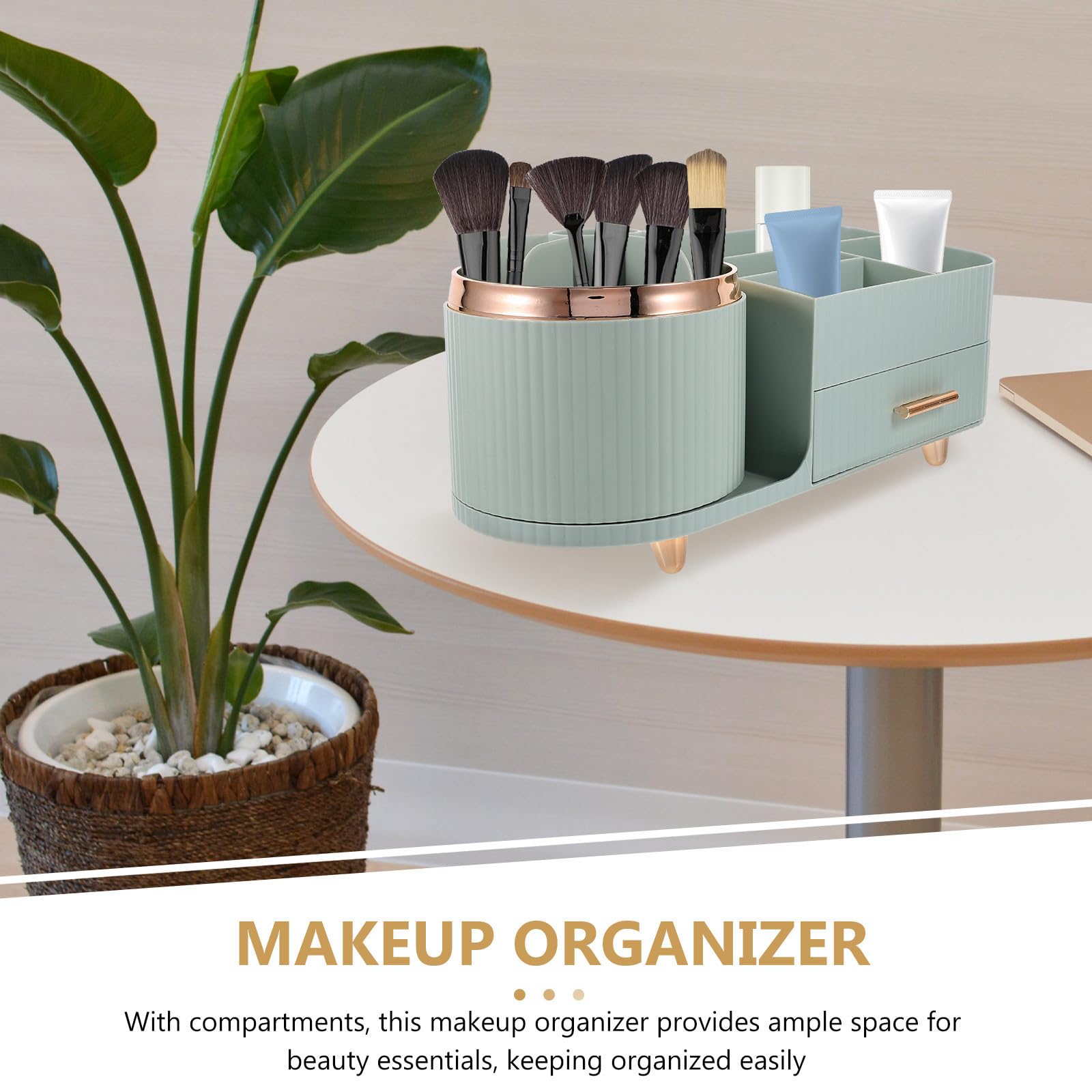 SHINEOFI Großer Make Up Pinsel Behälter aus Kunststoff mit Drehbarem Design und Praktischem Fach für Make Up Organizer und Kosmetikaufbewahrung Am Schminktisch