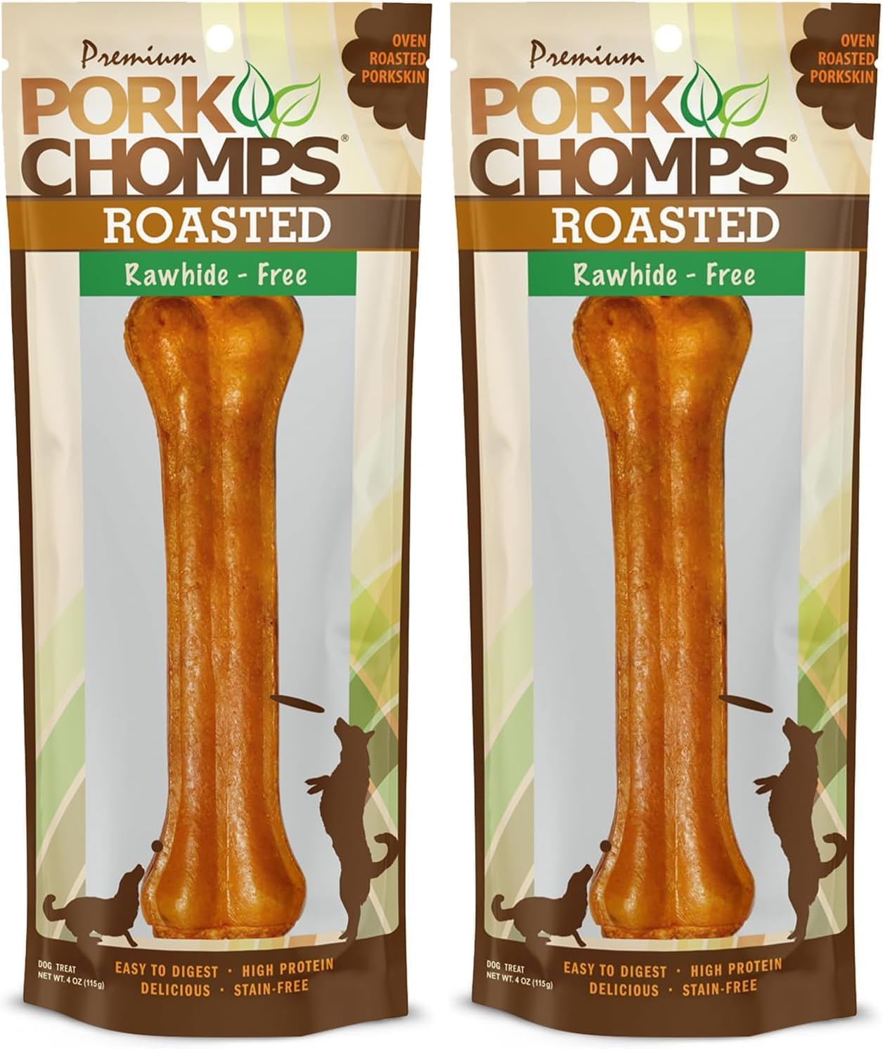 Pork Chomps Roasted Pressed Pork Skin Dog Chew, 7-inch Bone, 1 Count (Pack of 2)