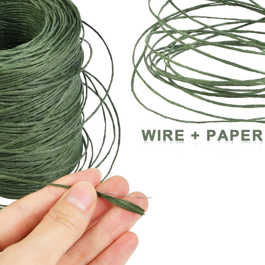 TIMESETL 656 Feet Floral Bind Wire Rustic Vine Wrapping Wire, Paper Covered Waterproof Craft Wrap Twine for Floral Bouquets, Wreath Making, Christmas Ornaments, Wedding Decorating, (Dark Green)