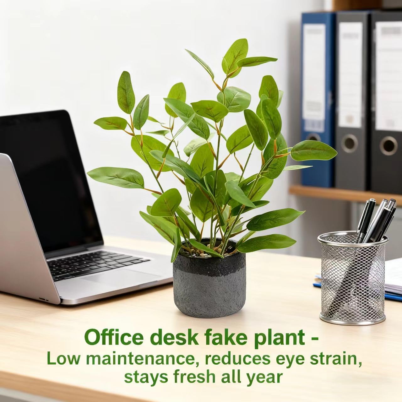 Fake Ficus Plants 14.5 Inches Tall Artificial Ficus Indoor Plants with Green Lifelike Leaves in Black Gray Pot for Home House Outdoor Decor Porch Pots Planter Decorations - Image 7