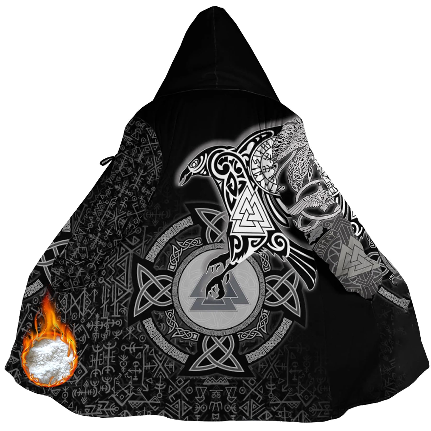 Cappotto Invernale Uomo con Iconografia di Huginn e Muninn, Giacca a Vento Vichingo Ultra Morbida - Giubbotto in Lana Mista, Ideale per Rievocazioni e come Regalo a Tema Norreno