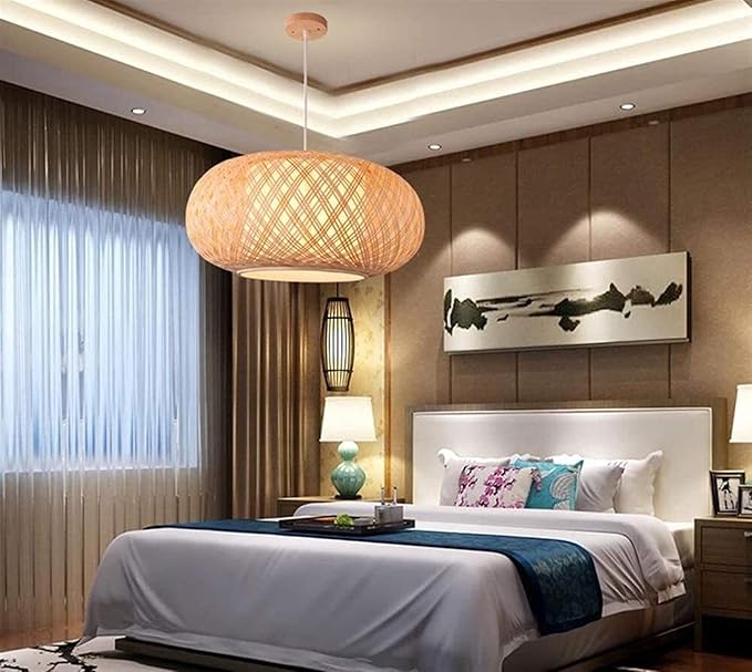 BUNCC Retro Rieten Rotan Hanglamp Boerderij Rieten Verlichtingsarmaturen Kroonluchter Eetkamer Handgemaakte Rotan Plafondlamp Woonkamer Lamp Tropische DIY Rieten Rotan Lamp Droplight photo 2