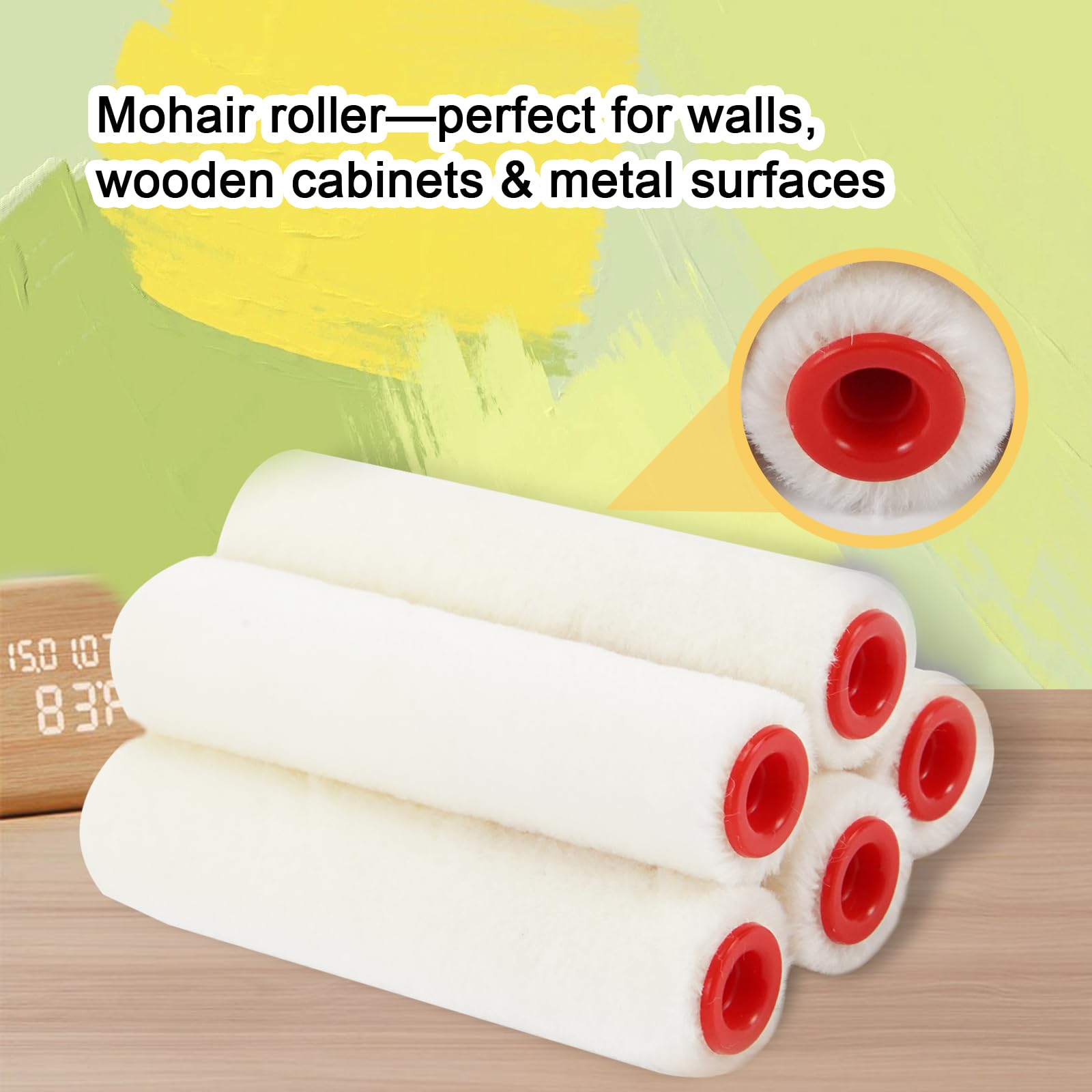 Spicyorange mohair - Rodillo de pintura, 11 unidades de 4 pulgadas, kit completo de rodillo de pintura de 4 pulgadas con pequeñas cubiertas de rodillo de pintura mohair, marco, abridor, bandeja y