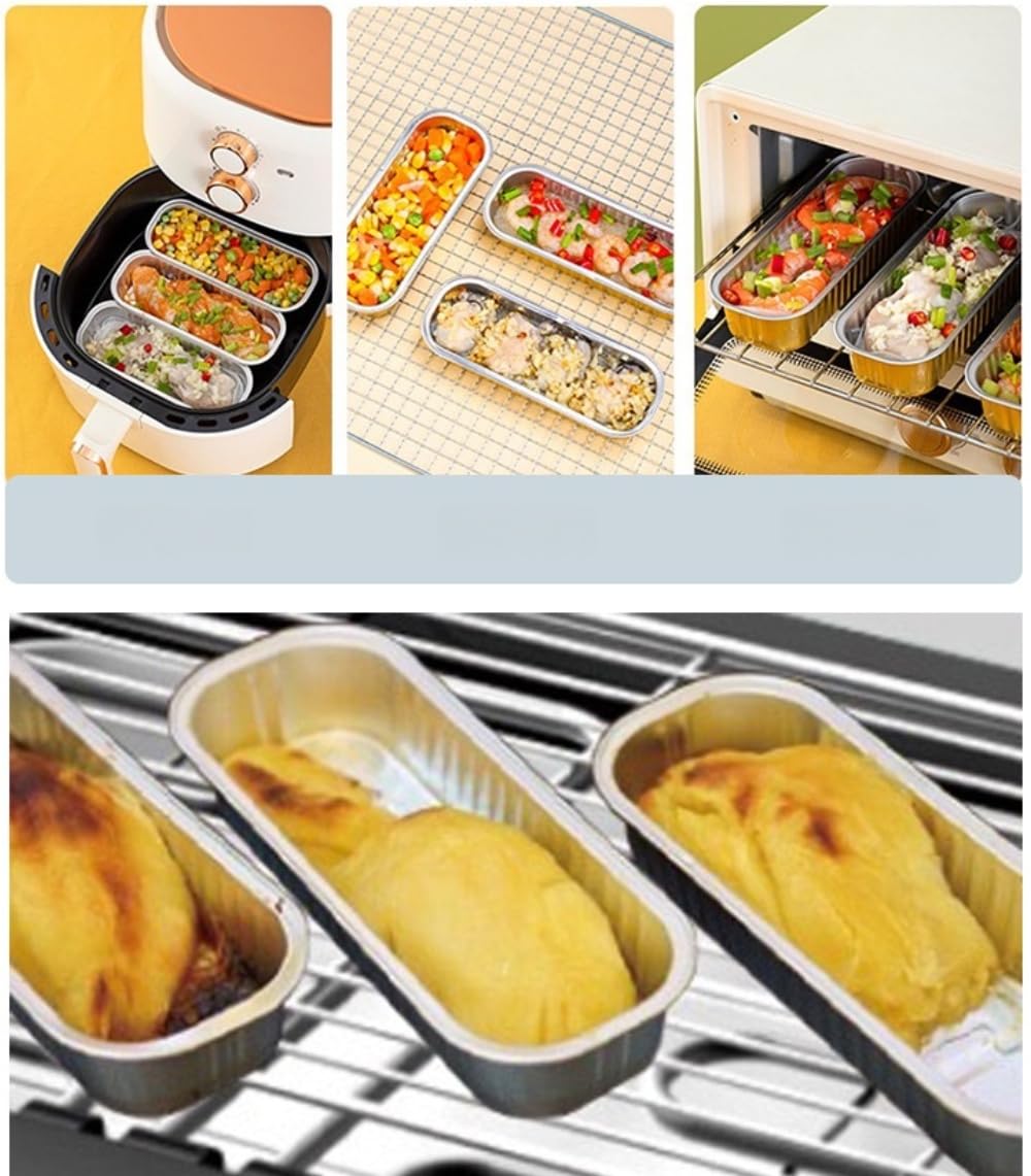 100 mini moldes para pan con tapas transparentes, caja de embalaje de 7 onzas que se puede sellar con calor, caja de embalaje de papel de aluminio grueso (dorado)