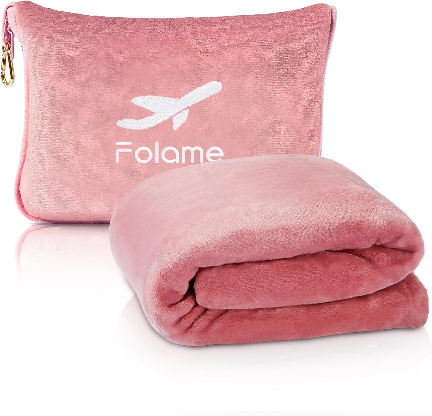 Soft Travel Blanket and Pillow – 2 in 1 Airplane Blanket Compact with Soft Bag Pillowcase, Luggage Belt and Backpack Clip, Portable Long Flight Essentials for Travel/Pink
