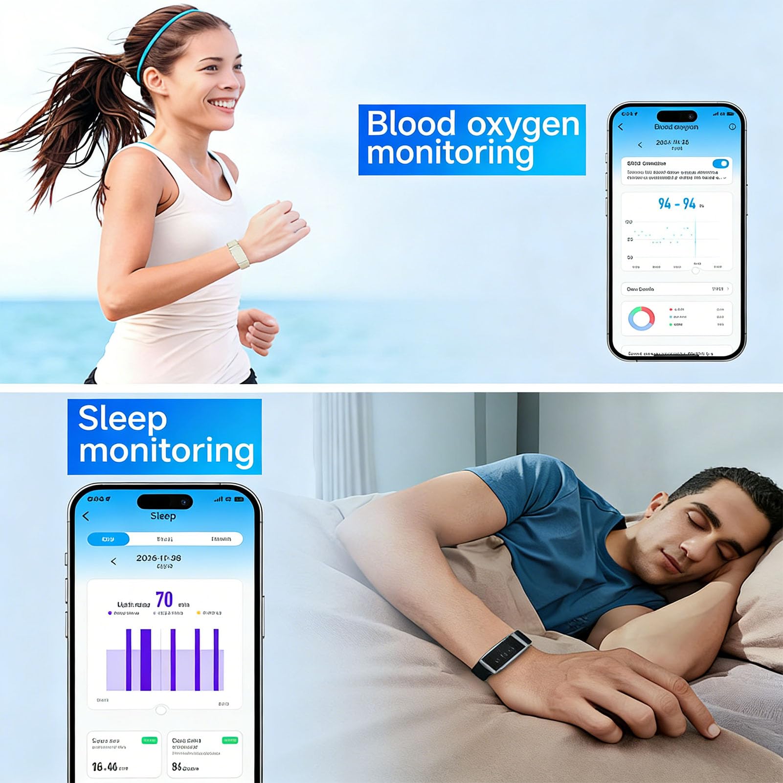 findtime Fitness Tracker d'Activité Bluetooth Sport Bracelet Suivi Sommeil Cardio Étanche 10+Modes de Sport 20 Jours de Batterie