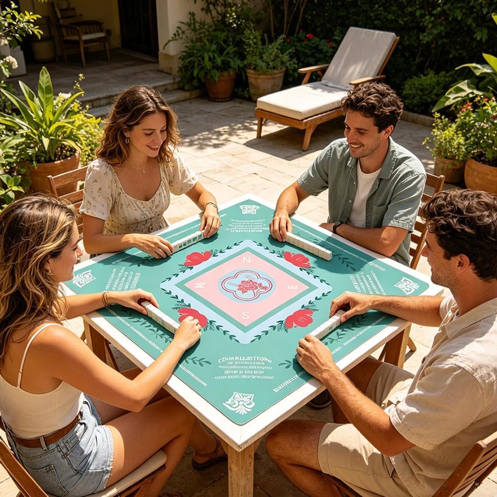 Mahjong Mat,Non-Slip Noise Reduction Gaming Mat with Storage Pouch,Waterproof Table Protector for CardGames,for Mahjong/Poker/Board Games/Card Games/Dominoes