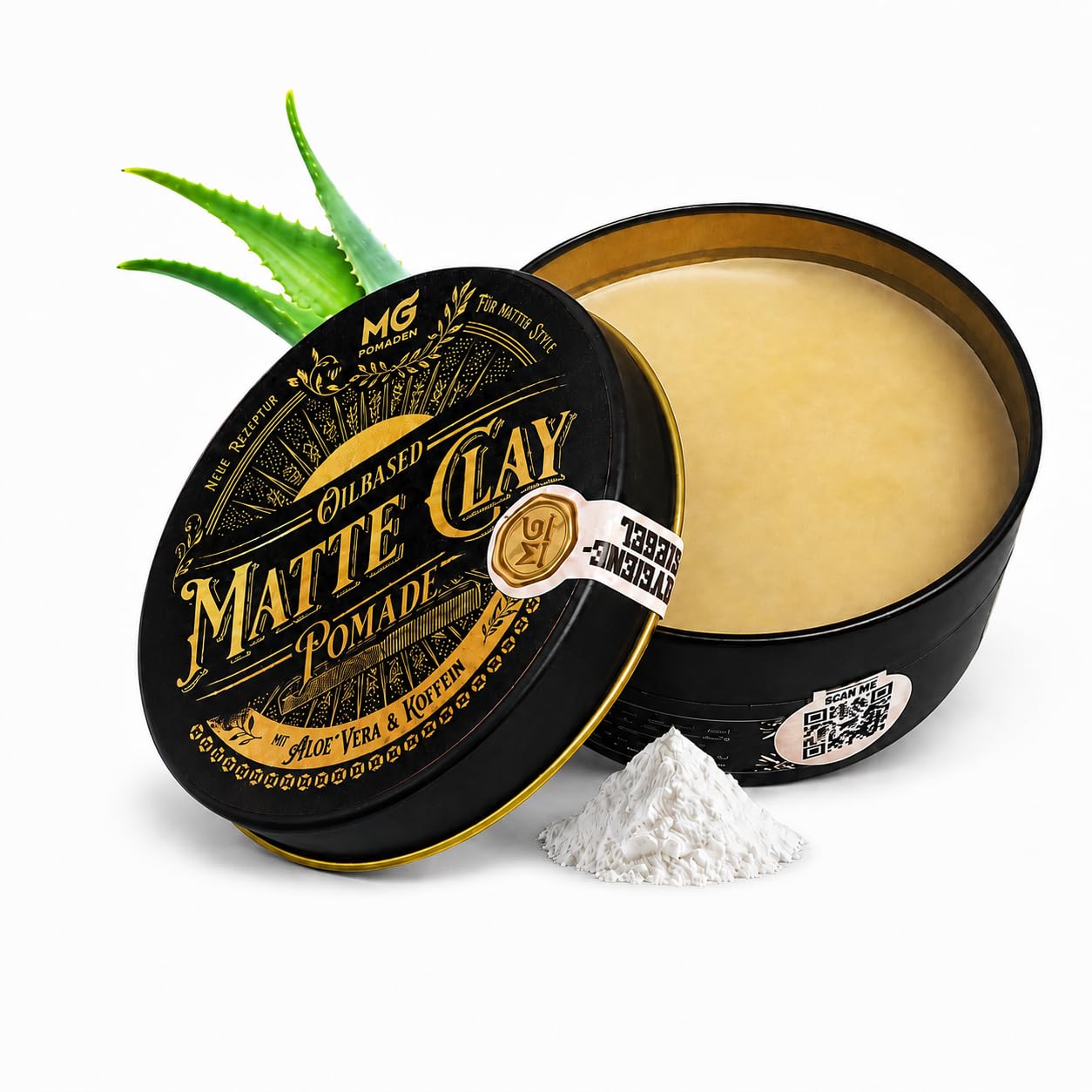 MG Pomade MATTE CLAY – glinka do włosów, mat, mocne utrwalenie | Pomada na bazie oleju z kofeiną i aloesem; odporna na wodę, do poprawiania fryzury i testowana dermatologiczni