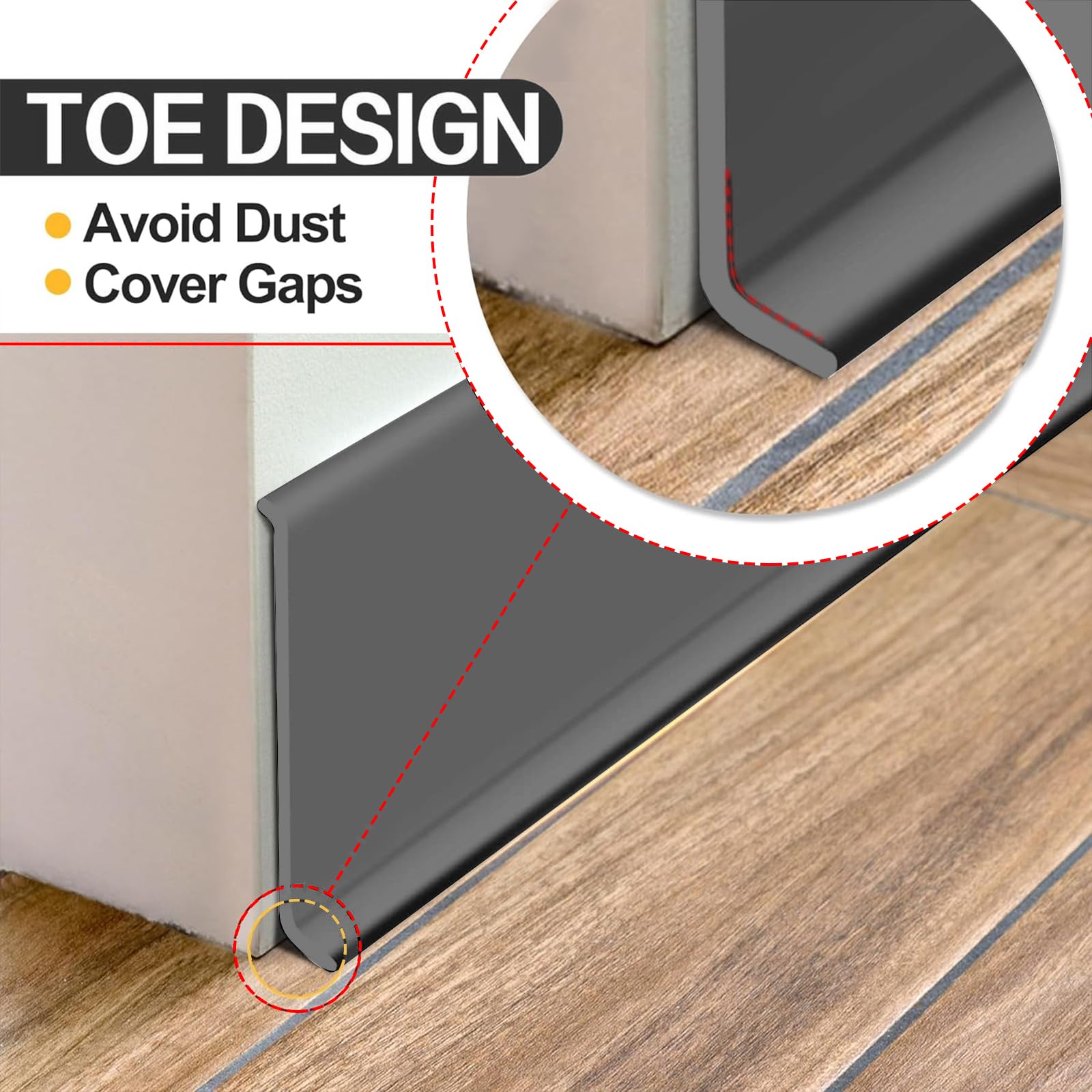 Bocguy Rodapies Autoadhesivo Ancho, Rodapie PVC Adhesivo, Flexible Zocalos Autoadhesivos Pared, Flexible Tira de Transición Decorativa para Cocina, Baño, Dormitorio, Paredes de Salón(Gris,8CM x 10M)