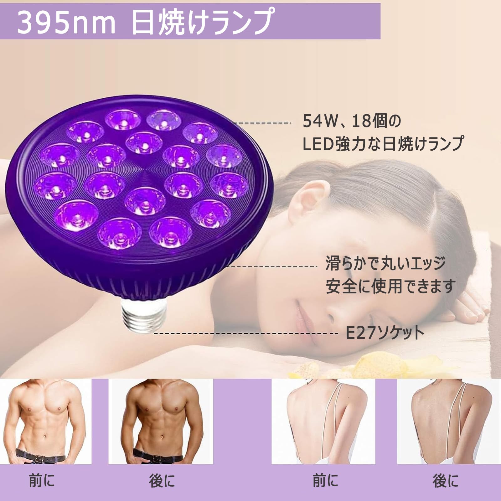 Amazon.co.jp: 日焼けランプ ボディと顔用 日焼けライト 395nm UV 54W