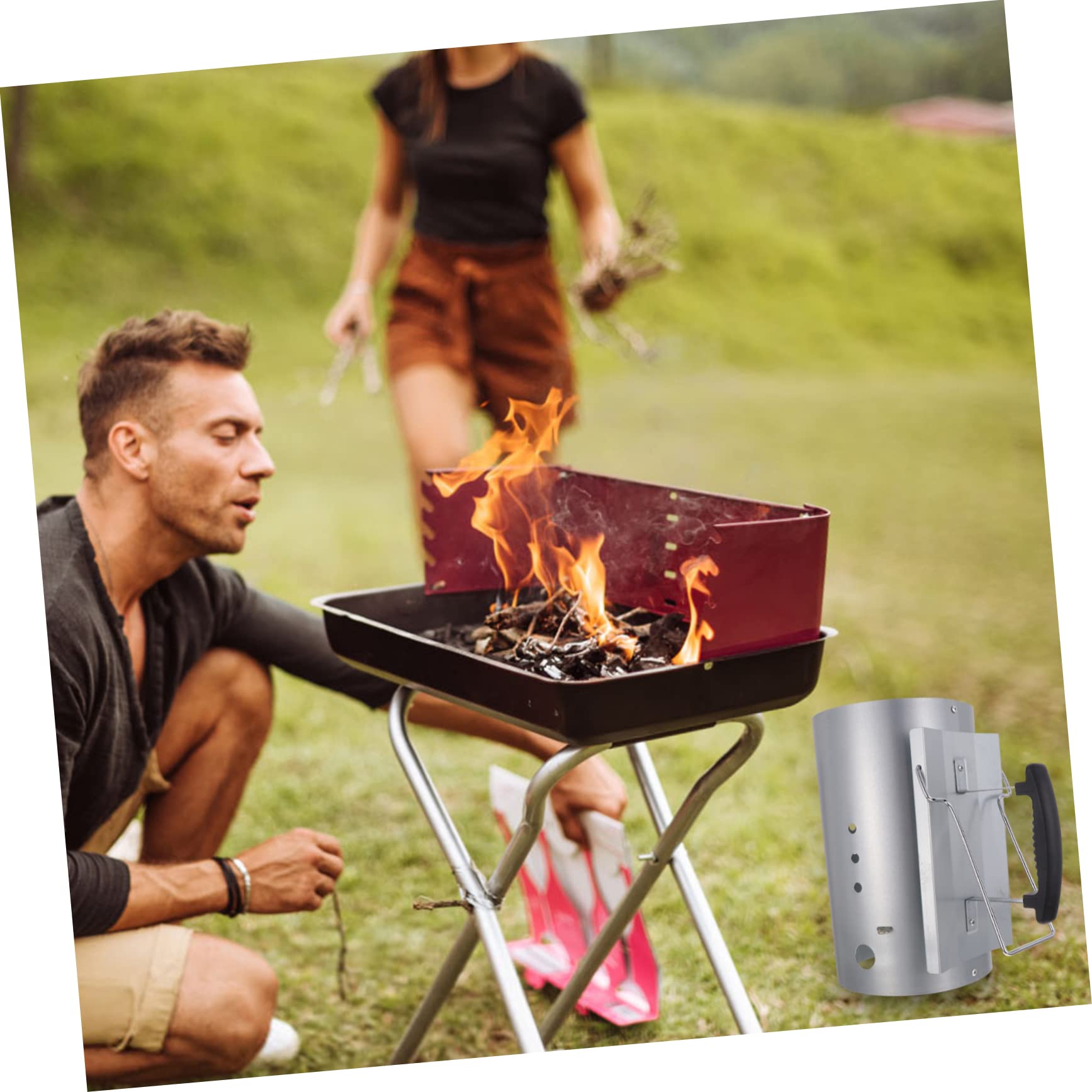 UKCOCO Ciminiera per Accensione Carbone Galvanizzata Manico in Nylon per Barbeque da Esterno, per Vacanze Estive Eccellente Circolazione dell'Aria e Nessun Sapore Residuo