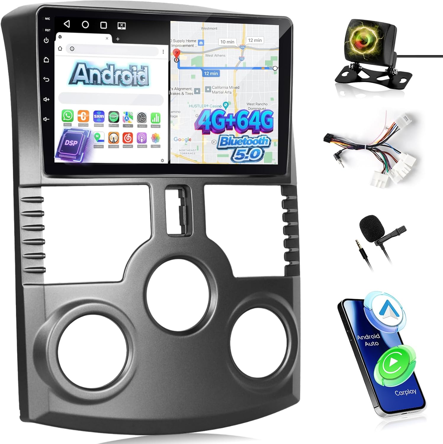 [4+64G] for Toyota Rush/Daihatsu Terios 2006-2016 Upgrade Radio: NHOPEEW 9 inch IPS Touchscreen Android Stereo - Wireless Carplay and Android Auto, Custom Homepage, 5G/WiFi, GPS, DSP + Backup Camera