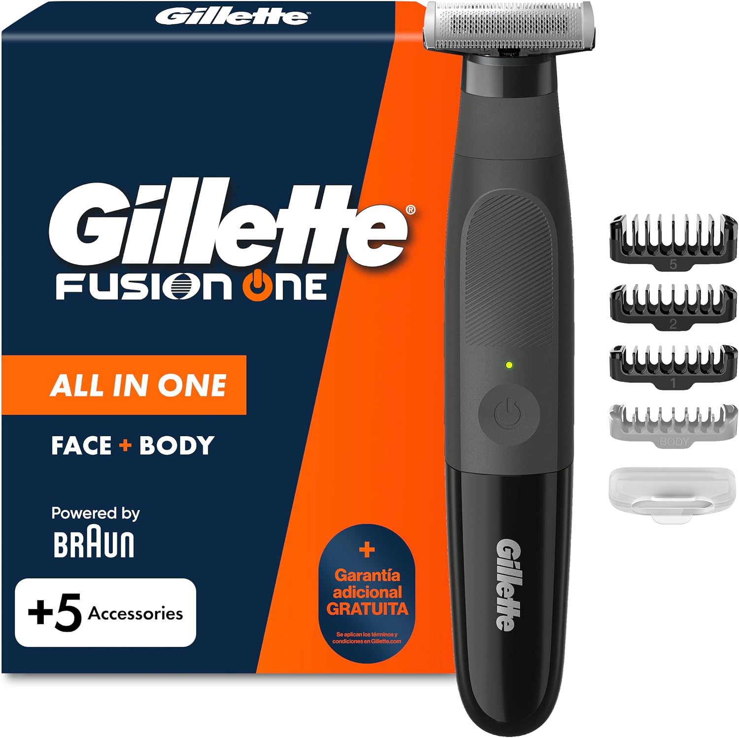 Gillette Fusion One Recortadora de Barba Y Afeitadora Corporal, Negro