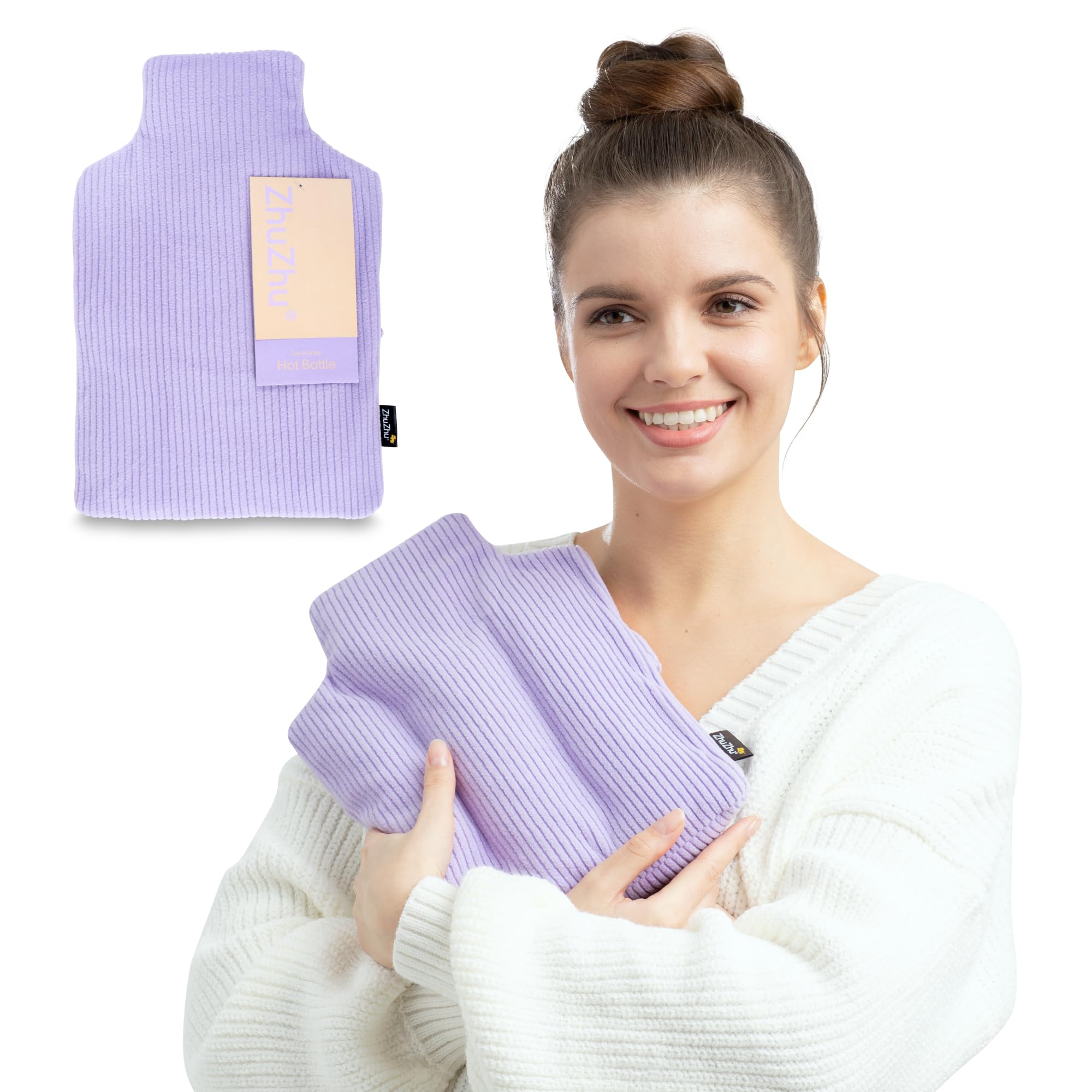 Zhu-Zhu Lavender Hot Bottle - Microwave Wheat Bag for Pain Relief Heat Therapy, Wheat Bags Microwavable Heat Pad, Hot Water Bottle Alternative, Soothing Aroma, Ideal for Period Pain & Relaxation Lilac