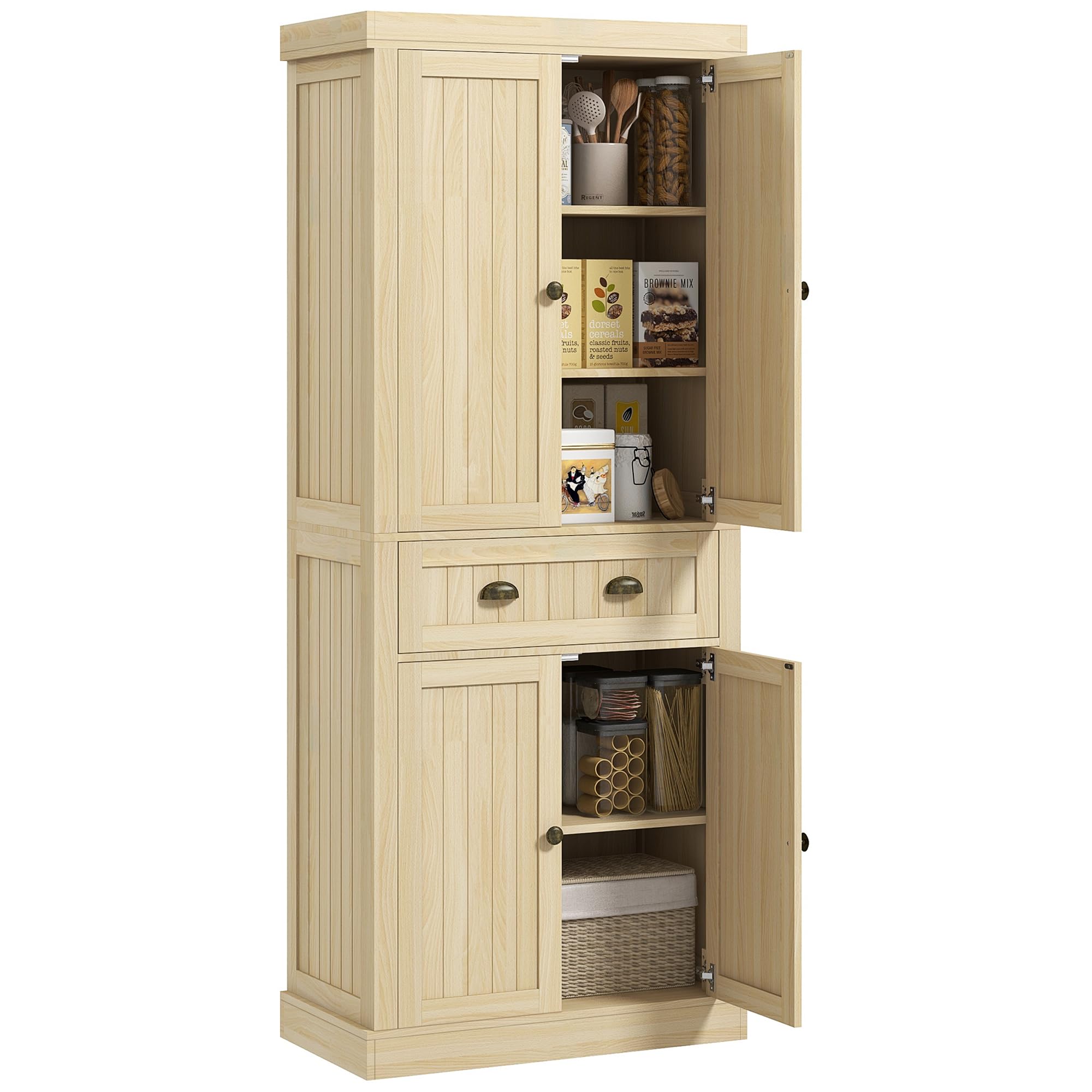HOMCOM 72" Pinewood Large Kitchen Pantry Storage Cabinet, Freestanding Cabinet with Doors and Shelf Adjustability, Soft-Close Mechanism, Living Room &