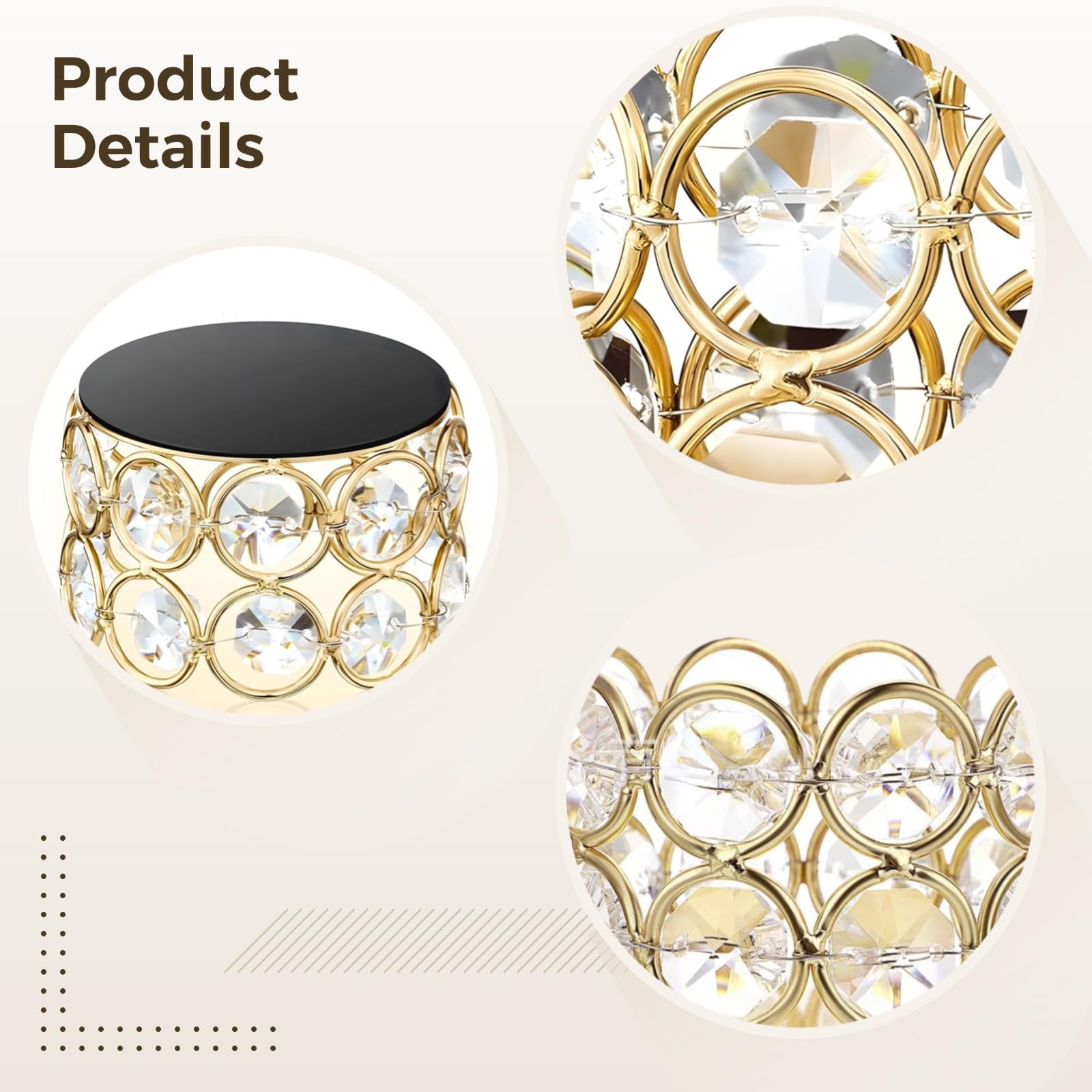 12 portacandele in cristallo con struttura in metallo dorato e design con strass, eleganti centrotavola per matrimoni e feste
