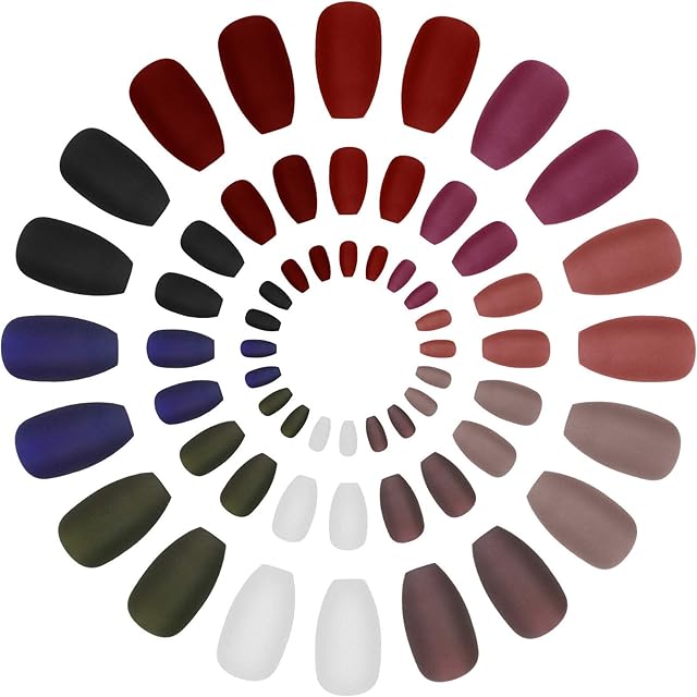Firtink 240Pcs Matte Coffin Fake Nails, 10 Sizes Short Fake Nails Acrylic Stick on Nails Ballerina Professional Nail Art Tips Sets Nail Art Supplies Solid Color Fake Nails for Women Girls