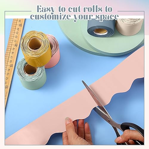 Miniatura 4 de TaoBary 6 rollos de tableros de anuncios de invierno de 196.8 pies, borde festoneado, decoración de tablón de anuncios para la escuela, pizarra