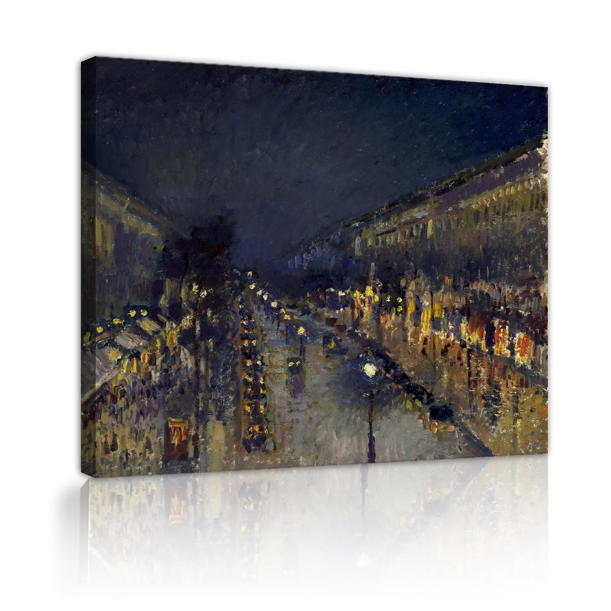 TOANGWALL Pissarro Boulevard Montmartre Night Canvas Wall Art Apartment Dark City Lights Stretched Poster Painting For Cafe Decor Restaurant Study Room 90x110cm