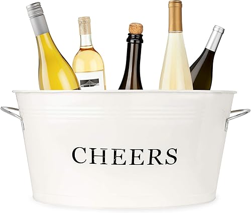 Miniatura 10 de Twine Cheers Beverage Tub, Galvanized Tubs for Entertaining, Drink Buckets for Parties, Large Ice Tub and Gift Basket, Beer Buckets, Cream, 6.3