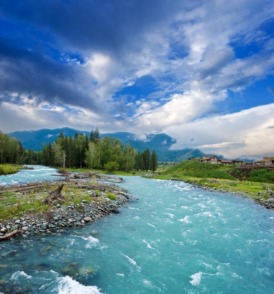 Wallmonkeys FOT-24163481-48 WM135951 Emerald River in a Mountains Peel and Stick Wall Decals, 48" H x 45" W-Extra Large