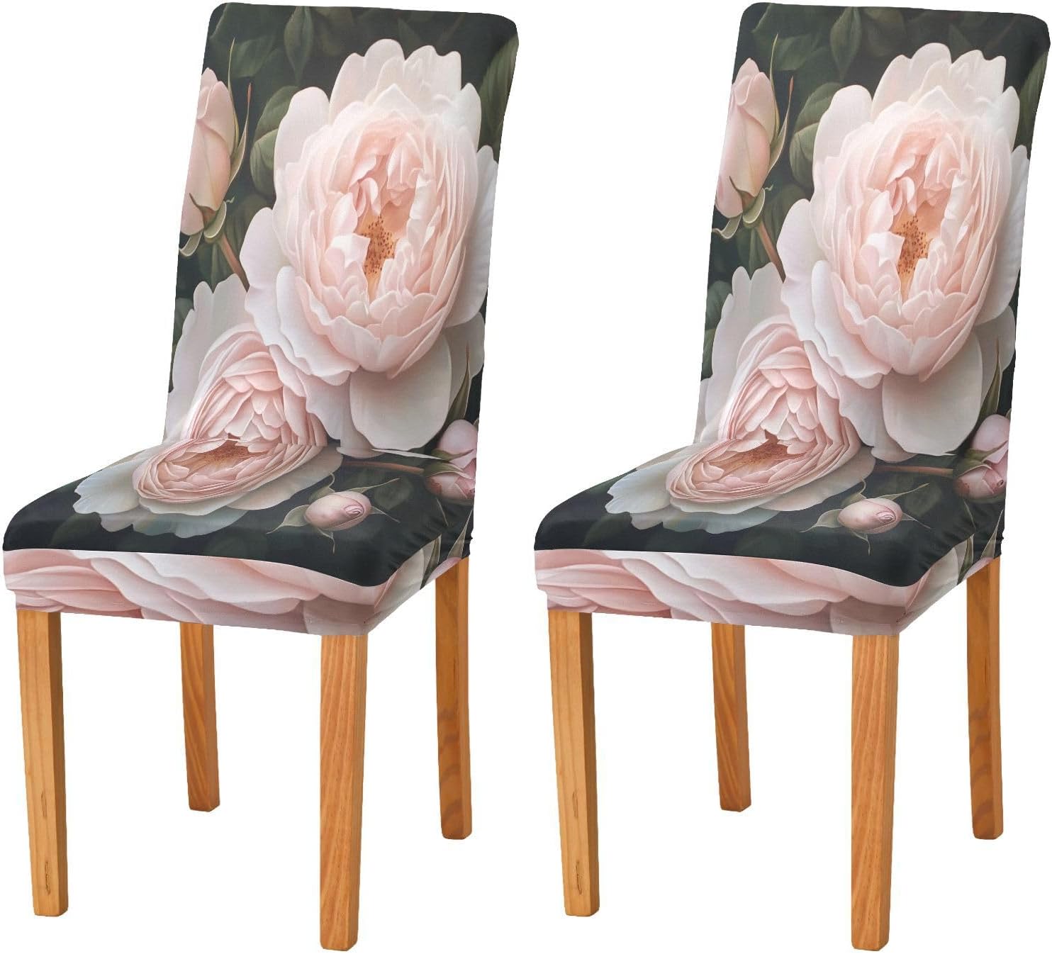 ALAZA Chair Covers for Dining Room, Two Large Pale Pink Roses Stretch Chair Cover Sets Chair Protector Removable Washable for Ktichen Restaurant Hotel