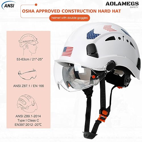 Miniatura 2 de Cascos De Construccion - Casco de construcción con visera doble aprobado por la OSHA - Casco duro ventilado con visera transparente y tintada, casco