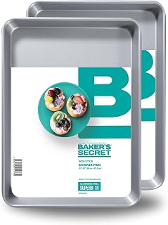 Baker's Secret 2pcs Nonstick Cookie Sheets, Aluminized Steel Small Size Cookie Trays Jelly Rolls with 2 Layers Food-Grade Coating - The Superb Collection (2x Medium 15" x 9.5")