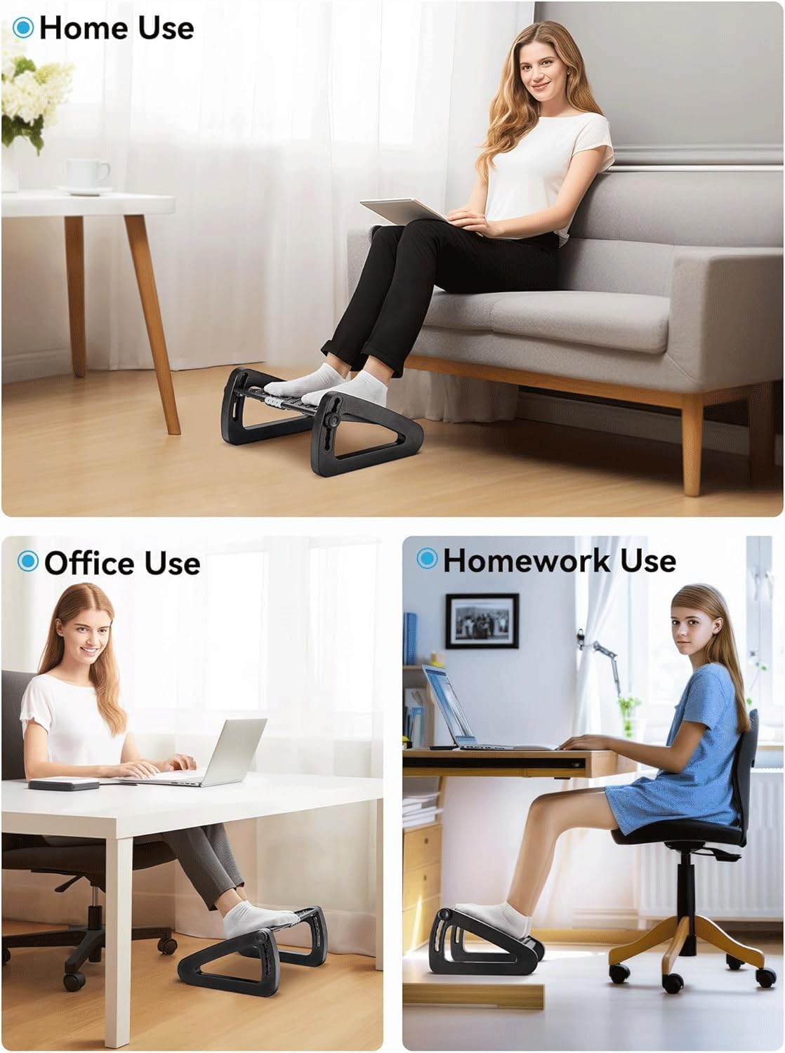 Poggiapiedi sotto La Scrivania, Poggiapiedi Ergonomico Massaggiante con 6 Regolazioni di Altezza E Inclinazione E Pannello Antiscivolo, Adatto per L'uso in Casa E in Ufficio(2PCS)