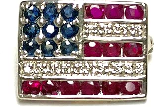 American Flag Lapel Pin in 14K White Gold or Sterling Silver with Genuine Ruby, Sapphire and Diamond - coolthings.us