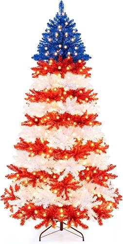 Miniatura 9 de Goplus Árbol de Navidad artificial colorido arcoíris de 7 pies, árbol de Navidad con bisagras de abeto completo con 1213 puntas de rama, soporte de