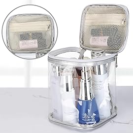 HAOGUAGUA Premium Clear Makeup Bag with Inner Pocket, Transparent Cosmetic Pouch for Travel or Everyday Use, Waterproof Beach Bag for Sunscreen Skincare (Grey 1pcs)