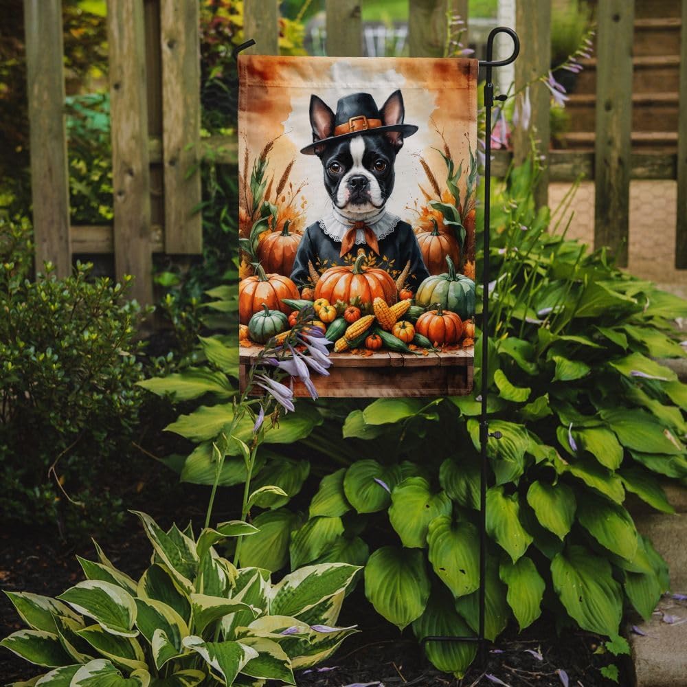 Caroline's Treasures Boston Terrier Thanksgiving Garden Flag Mailbox Flag Decorative Yard Flag Banner Outside Patio Artwork Yard Flower Beds, Garden Size, Multicolor