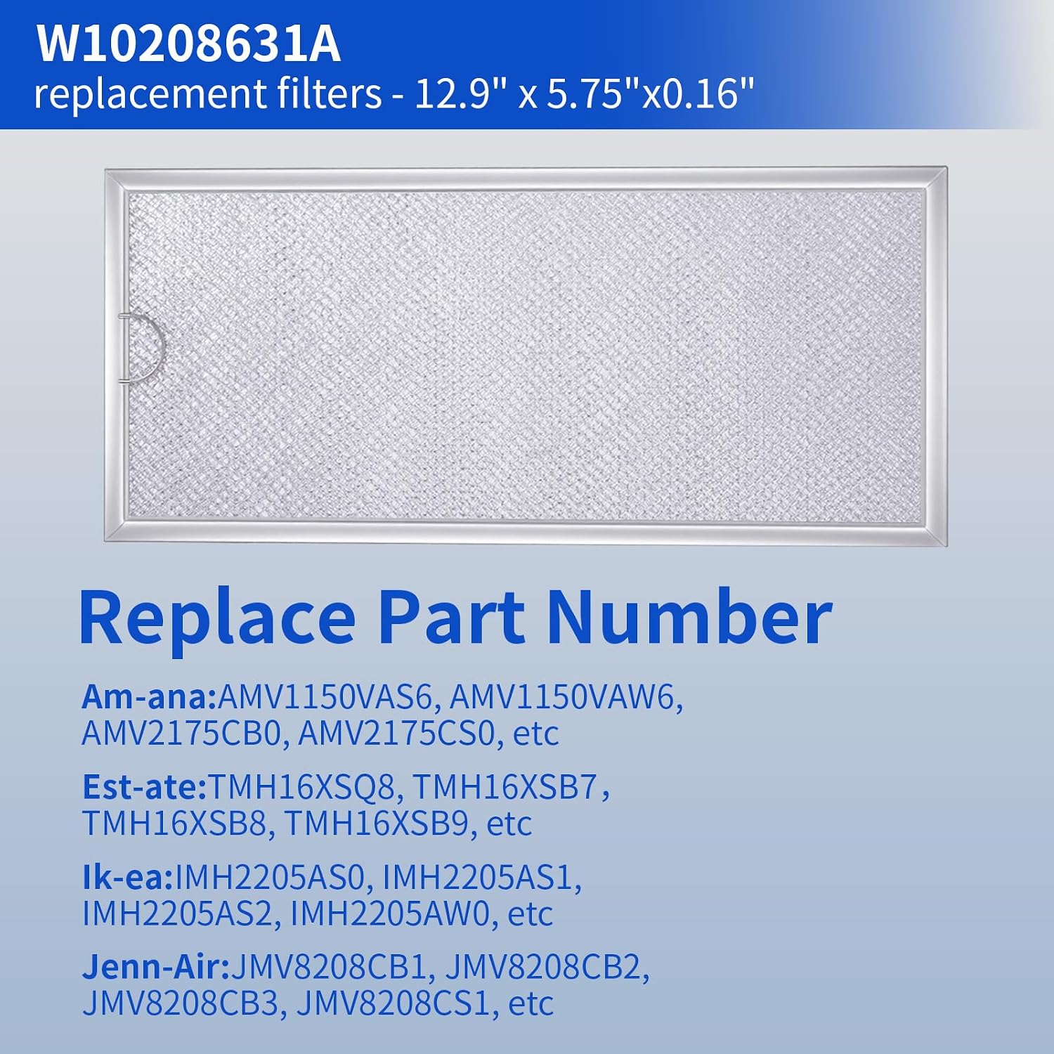 W10208631A Microwave Grease Filter Replacement - 5.78 x 12.91 Inch Aluminum Mesh Screen,Compatible with Whirlpool & G.E. Microwaves (2-Pack)